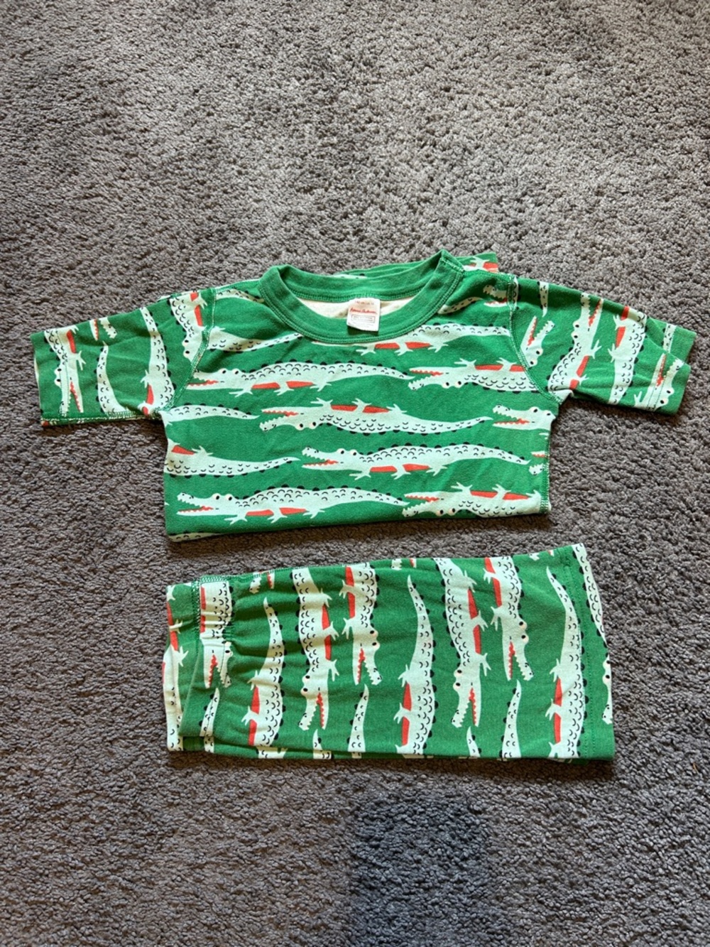 Hanna Anderson. Green Alligator Print Kids Pajama Set. Size 10